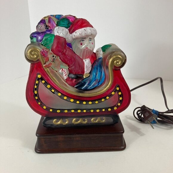 Vintage 1993 Merck Old World Christmas Handpainted Glass Santa Presents & Sleigh